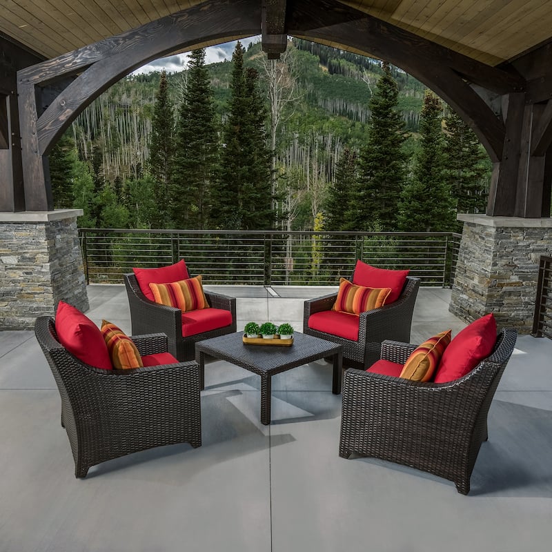Deco 5 Piece Sunbrella Outdoor Patio Club & Table Chat Set