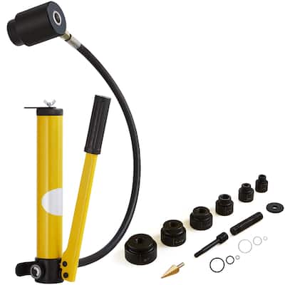 10 Ton Hydraulic Knockout Punch Kit, 1/2" to 2" Conduit Hole Cutter Set, KO Tool Kits with Puncher 6 Piece