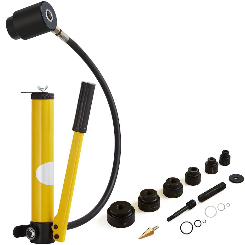 10 Ton Hydraulic Knockout Punch Kit, 1/2" to 2" Conduit Hole Cutter Set, KO Tool Kits with Puncher 6 Piece