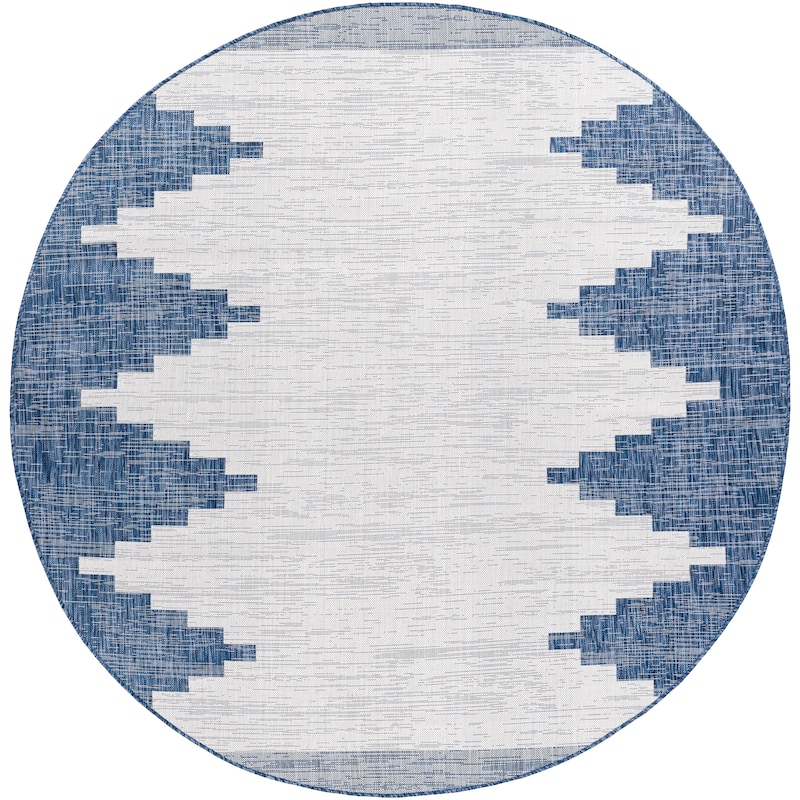 Livabliss Aleida Indoor/Outdoor Modern Area Rug - 7'10" Round - Blue