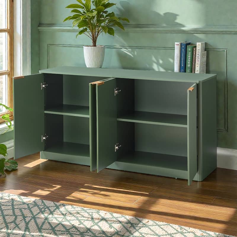 59 Inch Modern Wavy Sideboard Cabinet, 4 Door Curved Storage Console with Wood Grain Top for Living Room