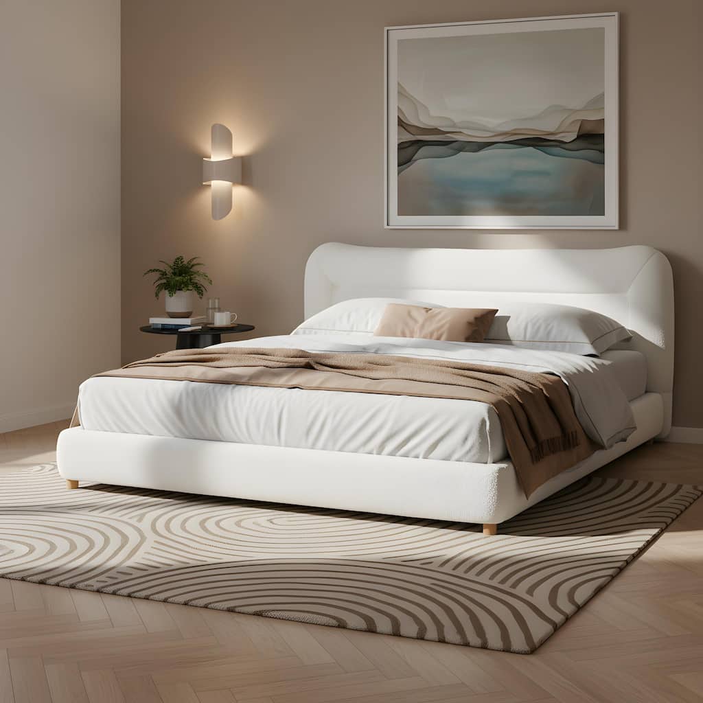 Christopher Knight Home-Upholstered Bed Frame with Curved Headboard