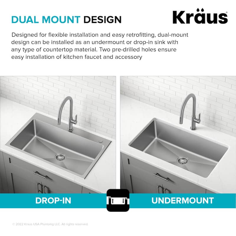 Kraus KCL-1706 Standart Pro 33" Undermount Single Basin Stainless