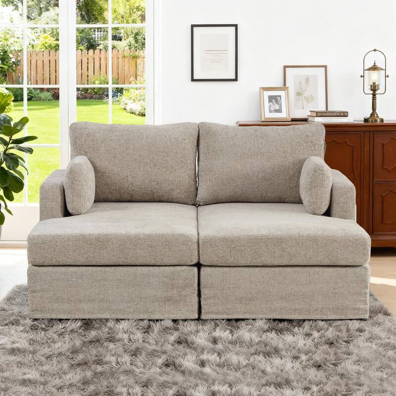 63.4"W Chenille Combination Sofa,Sofa Bed with Cushions & Metal Legs