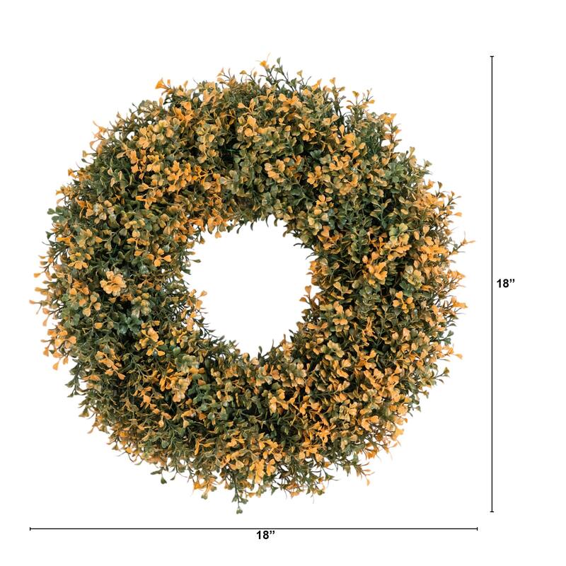 Pre-Lit Boxwood Artificial Fall Harvest Wreath - 18" - Warm White LED