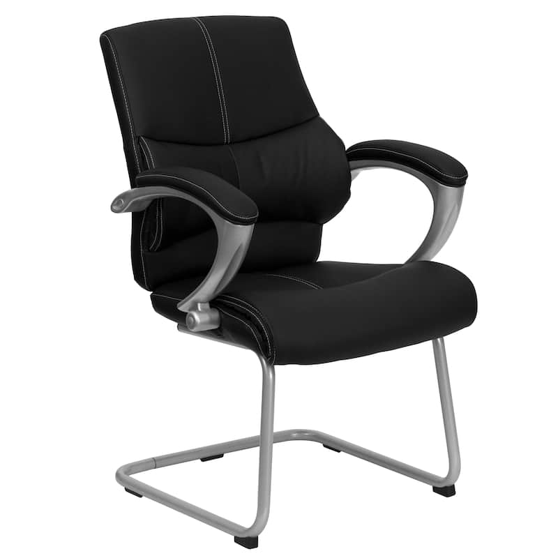 LeatherSoft Executive Side Reception Chair with Silver Sled Base