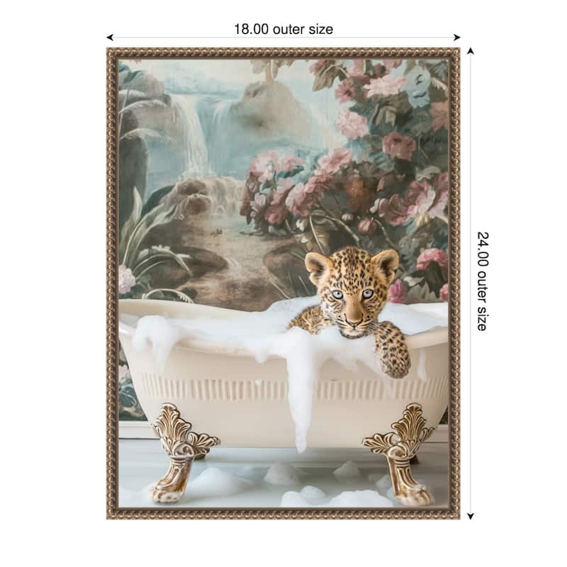 Leopard Spa Retreat by Niky Rahner Framed Canvas Wall Art - 18 x 24 in