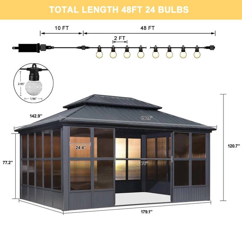 PURPLE LEAF Double Top Outdoor Sunroom Screen House Patio Hardtop Gazebo