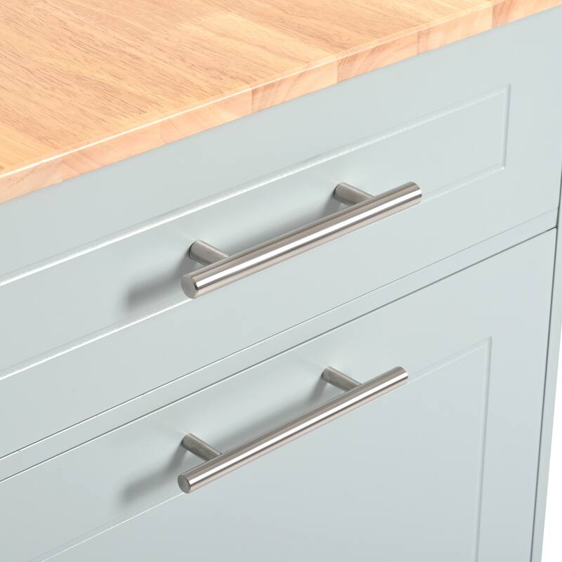 Fluted Rolling Kitchen Island with Trash Can Storage Cabinet,Power Outlet,5 Wheels