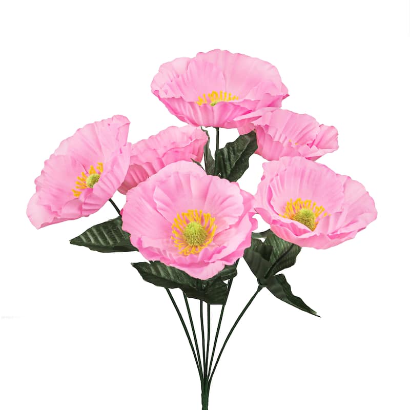 Set of 12 Pink Artificial Poppy Flower Stem Bush Bouquet 14in - 14" L x 8" W x 8" DP