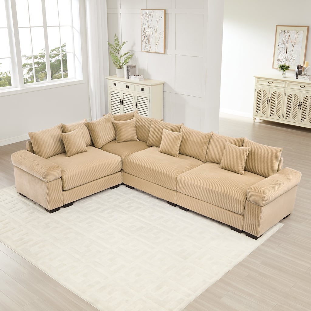4-Seat Convertible Cloud Corduroy Modular Sofa with 13 Throw Pillows