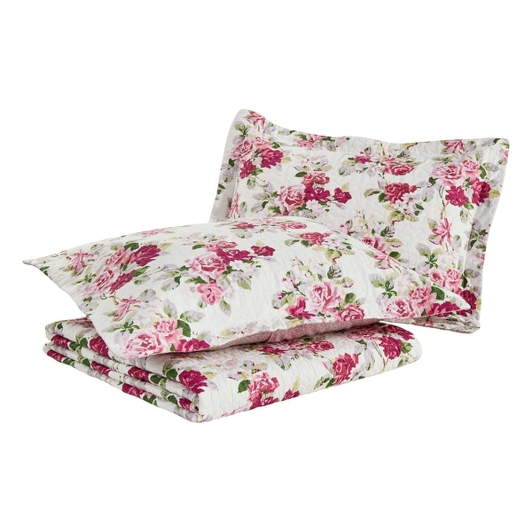 Laura Ashley Lidia Cotton Reversible Pink Quilt Set - Bed Bath
