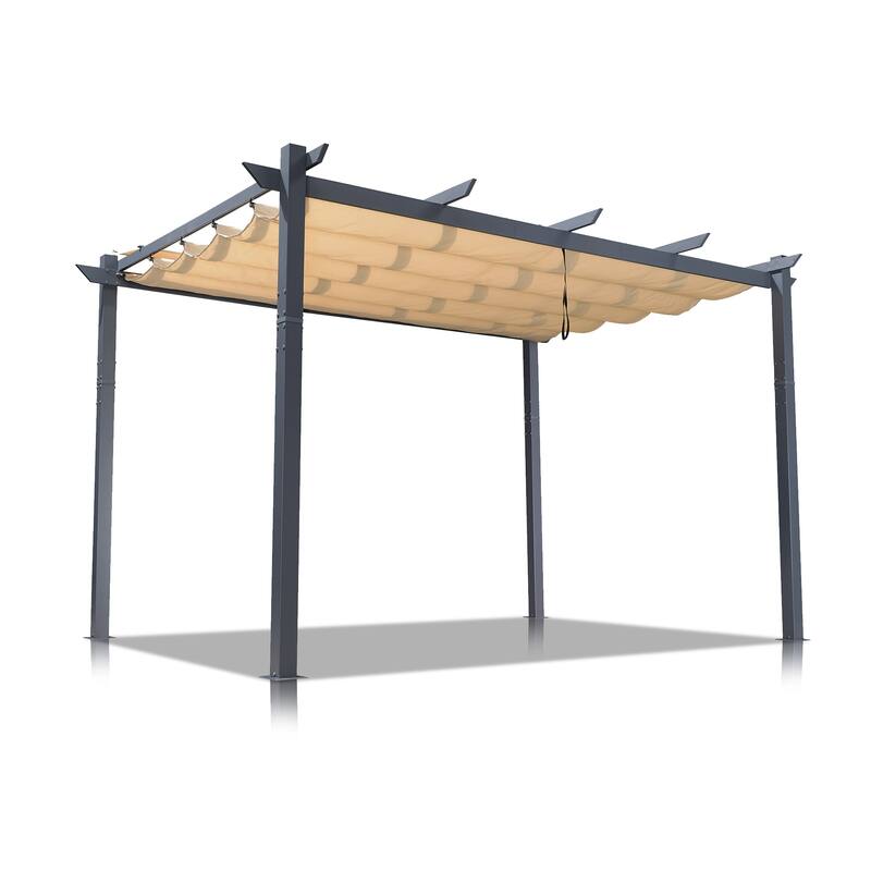 PURPLE LEAF Gazebo Outdoor Retractable Aluminium Grape Trellis Pergola with Extra Top Roof for Patio
