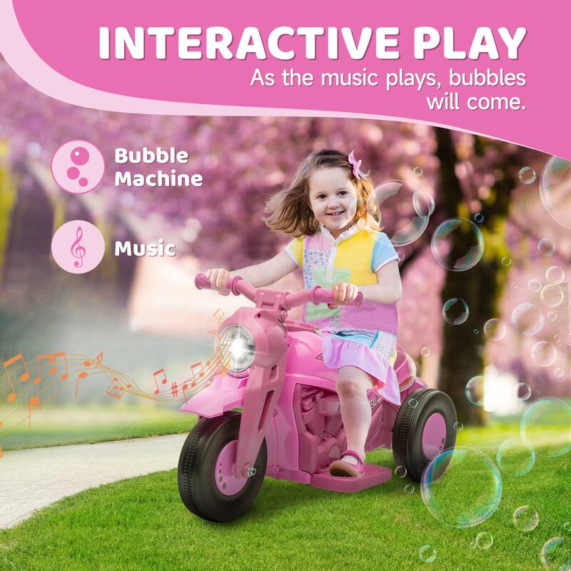 6V Kids Electric Motorcycle, 3-Wheeled Ride-On Bubble Car with Music, LED Headlight, Forward & Reverse