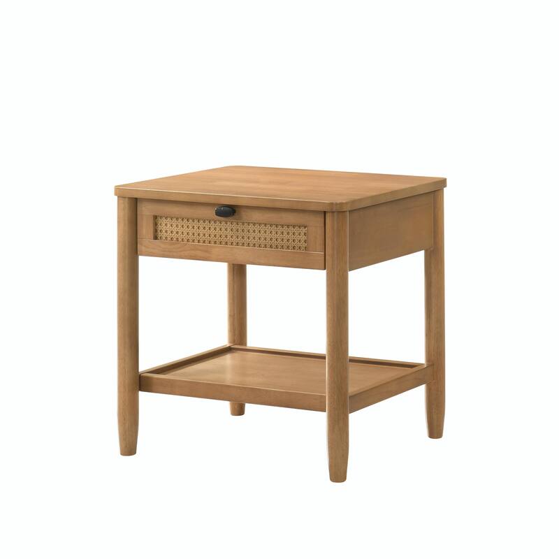 Vichy Single-Drawer Bedroom Nightstand with Shelf, Light Walnut