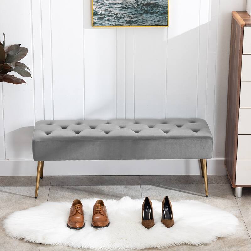 Modern 44" Length Button Tufted Bench - Velvet - Grey