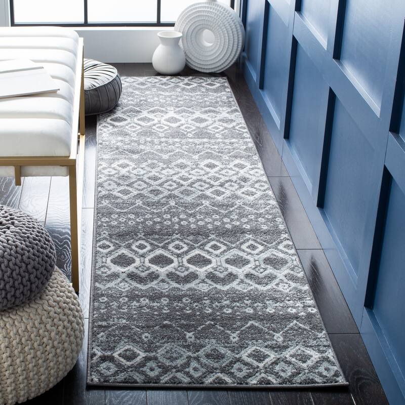 SAFAVIEH Amsterdam Iskra Moroccan Boho Rug - 2'3" x 12' Runner - Dark Grey/Light Grey
