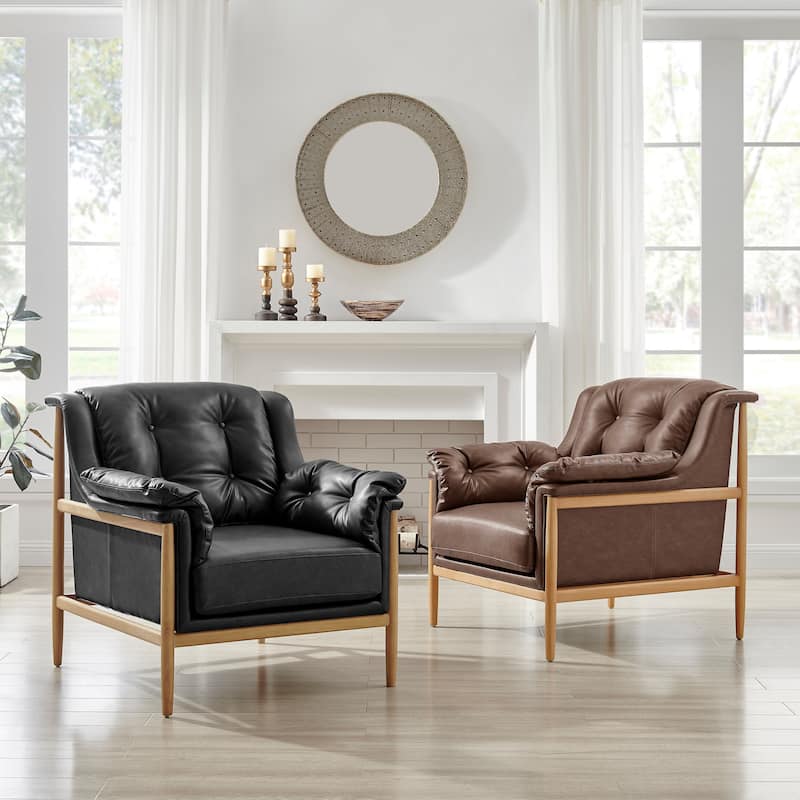 NPD Furniture Larry Faux Leather Tufted Accent Arm Chair