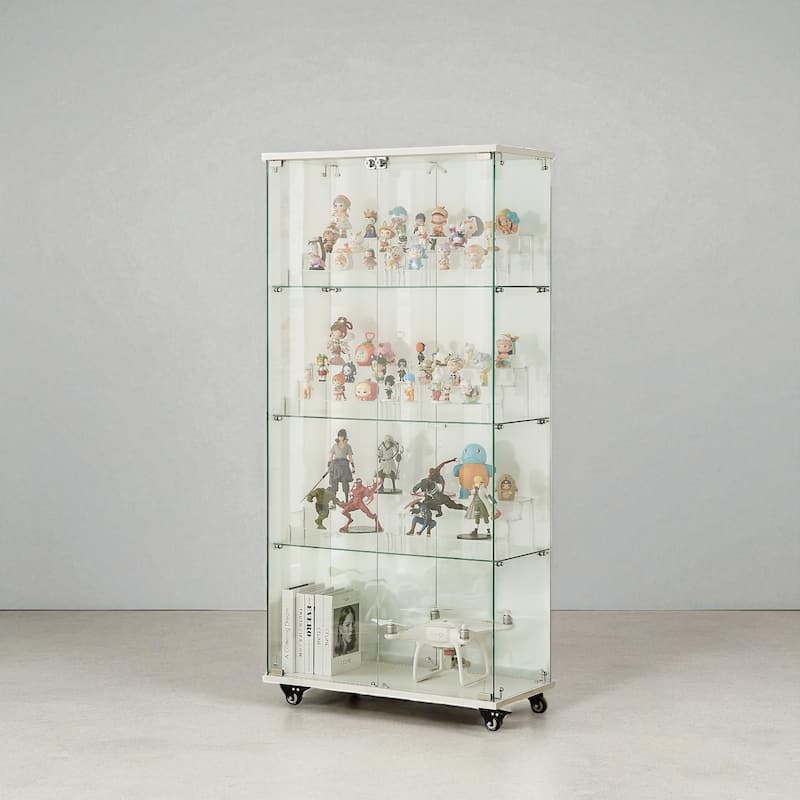Glass Display Cabinet with Doors & Locks, Acrylic Shelves, Floor Standing Storage Showcase for Home or Office