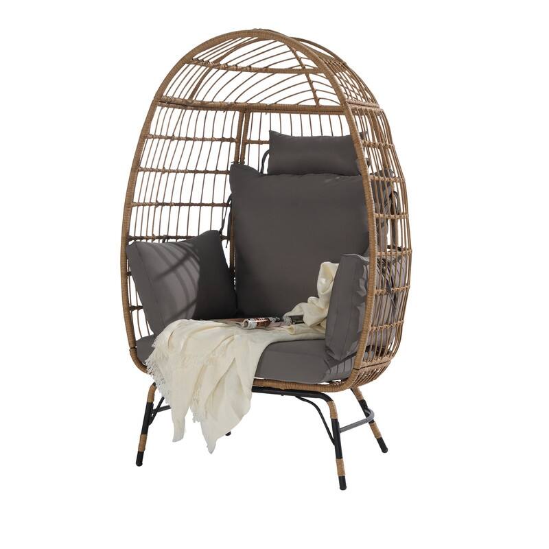 Luxury All-Weather Egg Chair, Oversized Rattan Hanging Chair for Patio, Balcony & Backyard, 6" Thick Fade-Resistant Cushions