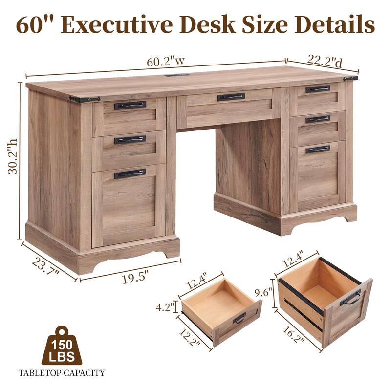 Farmhouse Executive Desks, Wood Computer Writing Desk for home office