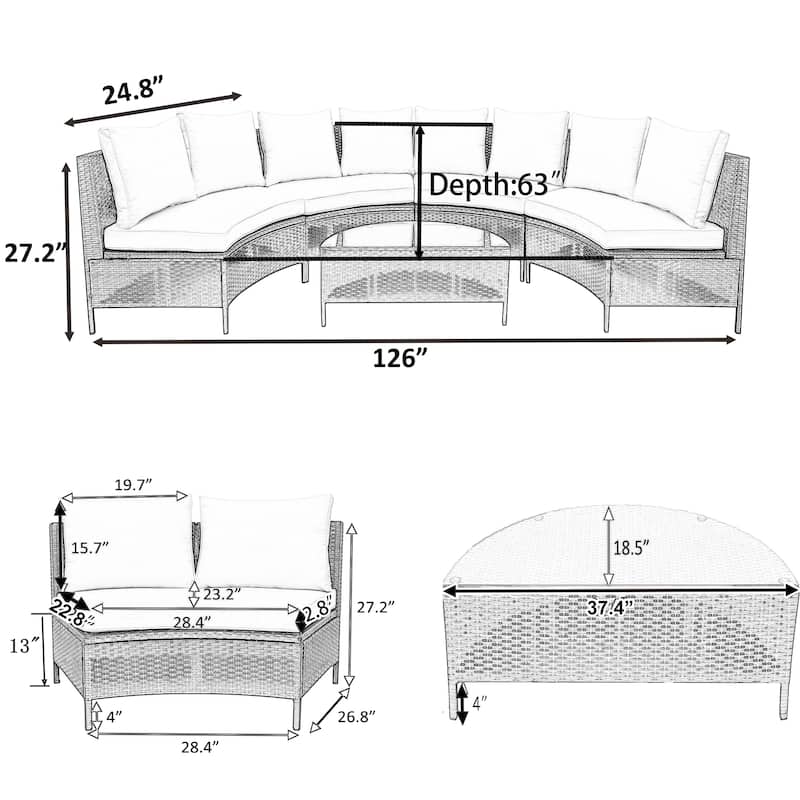 Roomfitters 5-Piece All-Weather Brown PE Rattan Wicker Sofa Set with Tempered Glass Table