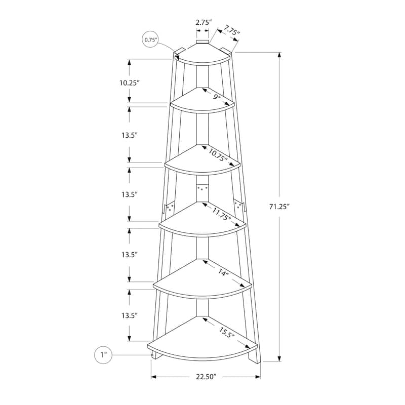 Corner Bookshelf 5-Tier - Modern Etagere Display Shelf - Black Finish - Living Room, Office, Bedroom Storage - 60
