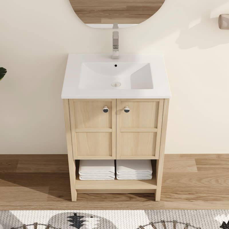 Malwee 24"/30" FreeStanding Bathroom Vanity, Floor Stand Bathroom Vanity with Sink and Soft Close Door