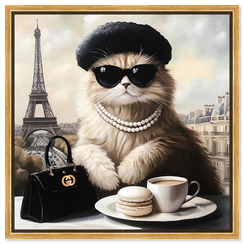 Cat in Paris Treats Canvas by Art Remedy - Gold - 16" x 16"