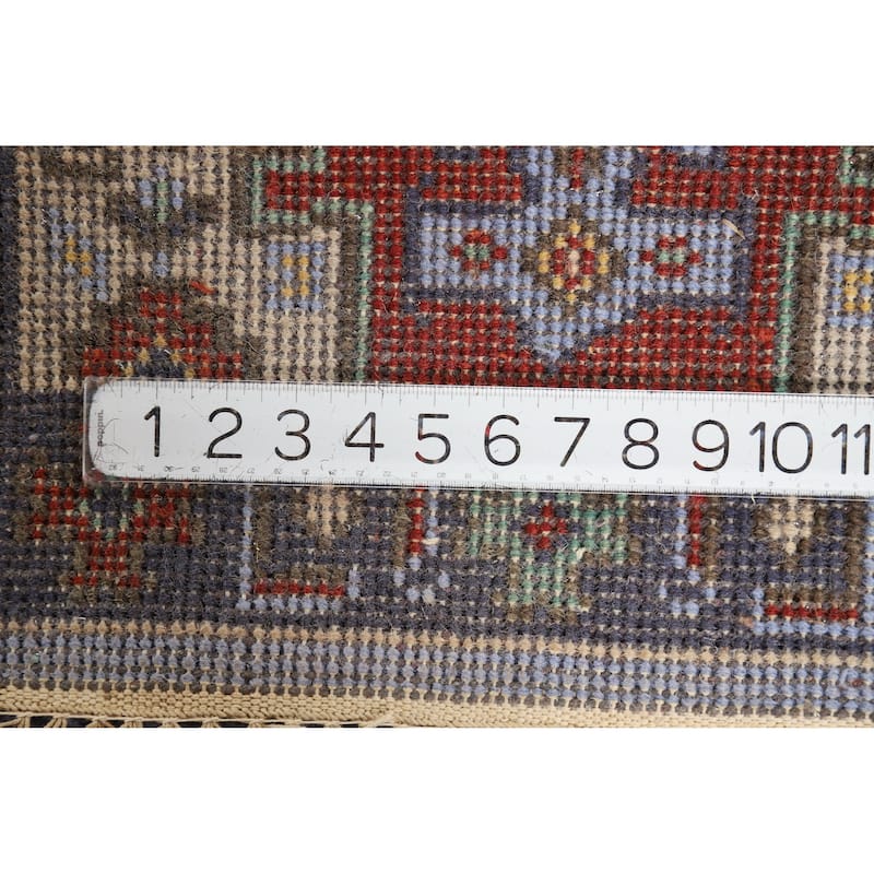 Hand Knotted Oriental 100% Wool Carpet Traditional Geometric Navy Blue & Blues Viss Area Rug - 3' 0'' X 2' 0''