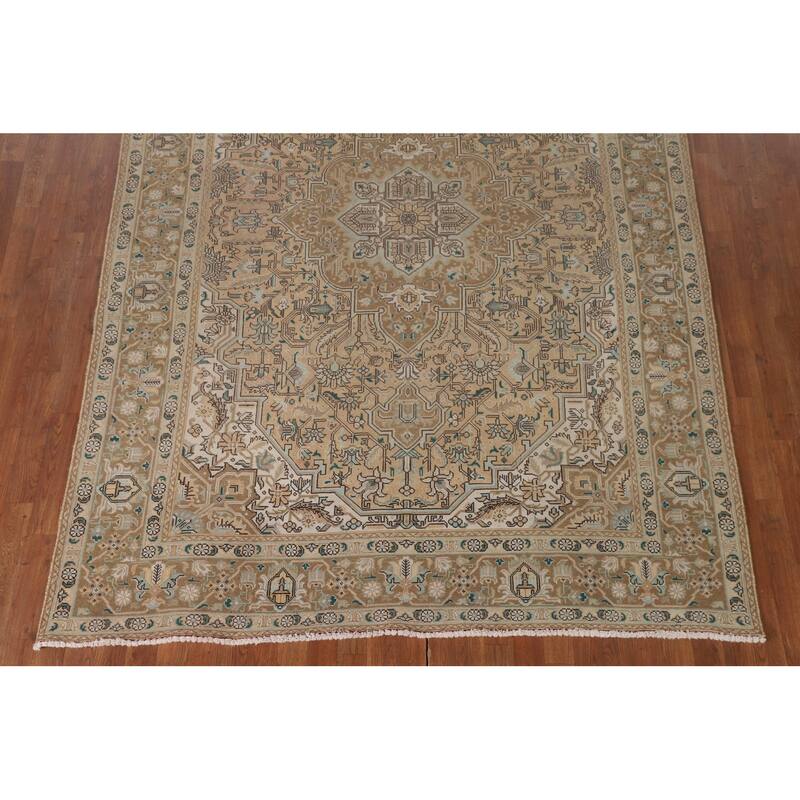 Geometric Tabriz Persian Vintage Rug Hand-Knotted Wool Carpet - 6'9"x 9'8"