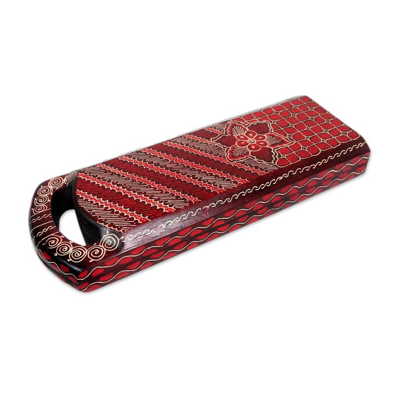 Novica Handmade Red Clever Leisure Batik Wood Mancala Game