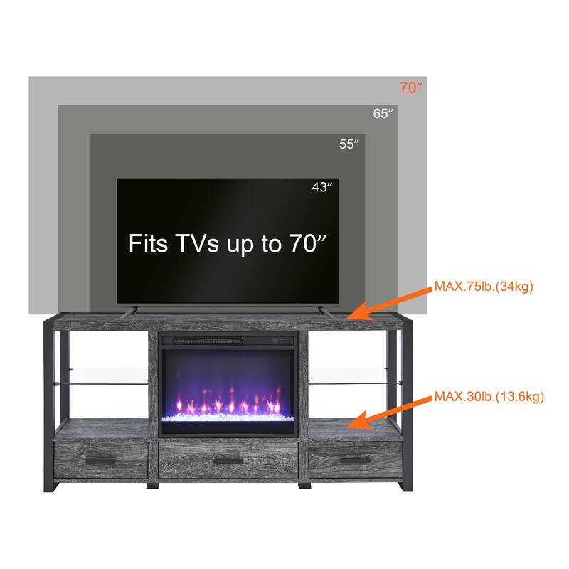 Fireplace Media TV Console w/ Colorful LED Lights Display Units Bed