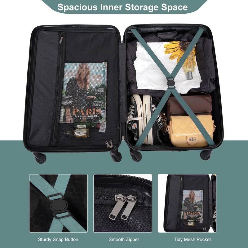 3 Piece ABS Hardside Luggage Sets Spinner Wheels Suitcase with Two Hooks and TSA Lock & Telescoping Handle