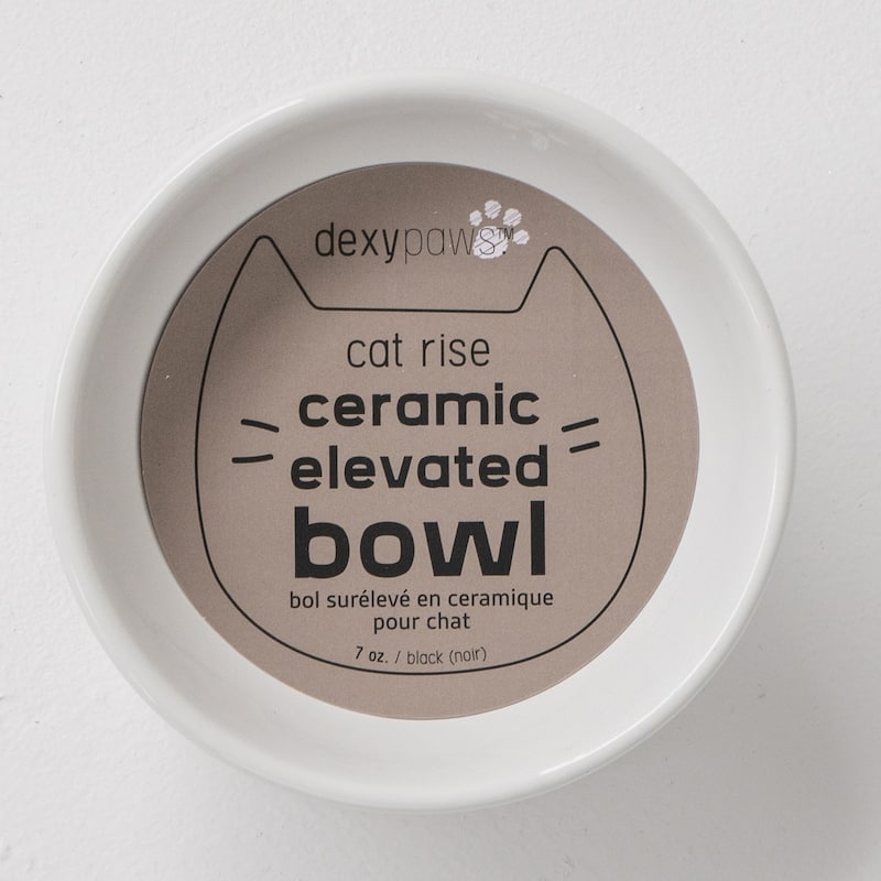 Dexypaws: Elevated Ceramic Bowl For Cats - White - 7oz Capacity