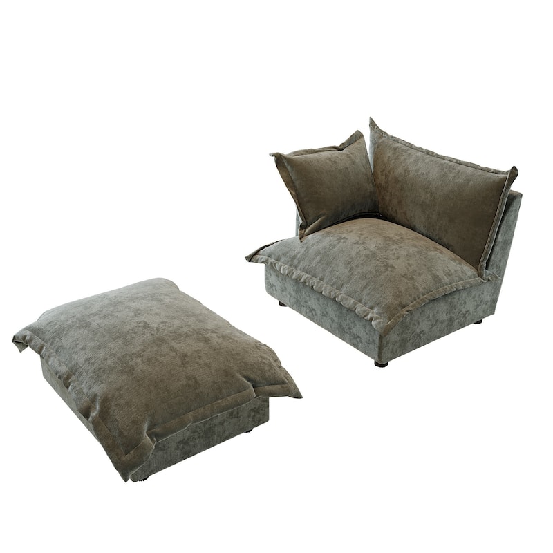 Modern Cloud Chaise Longue Accent Chair with Ottoman set