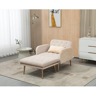2 in 1 Chaise Velvet Lounge Chair Accent Chair with Ottoman & Elegant ...