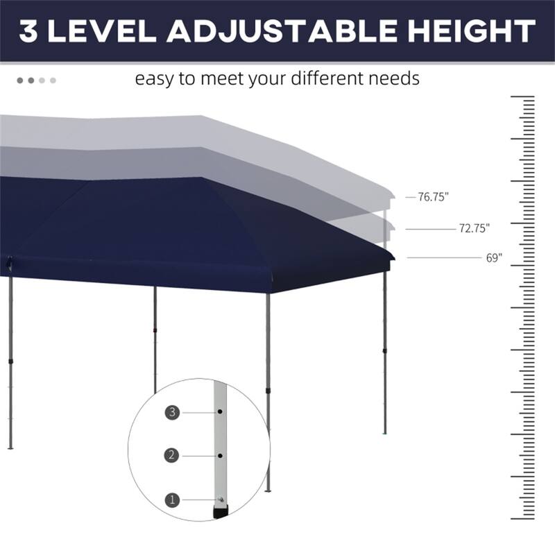 Pop-Up Canopy Tent with Steel Frame and Adjustable Slant Legs - 230.25” L x 116.25” W x 106.25” H