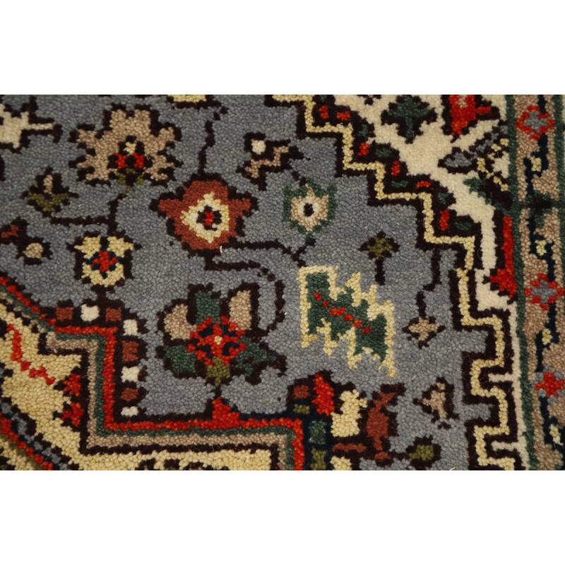 Hand Knotted Oriental 100% Wool Carpet Traditional Medallion Greys & Charcoal Heriz (serapi) Area Rug - 6' 1'' X 4' 1''