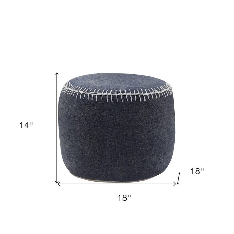 Blue Cotton Striped Pouf Ottoman for Footrest, Seat or Table, 18 Inch