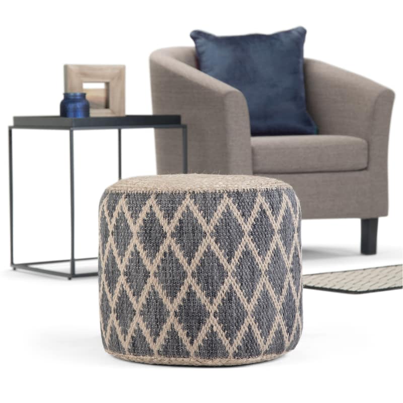 WYNDENHALL Nesbitt Boho Round Pouf, Natural Woven Braided Jute - Grey/Natural