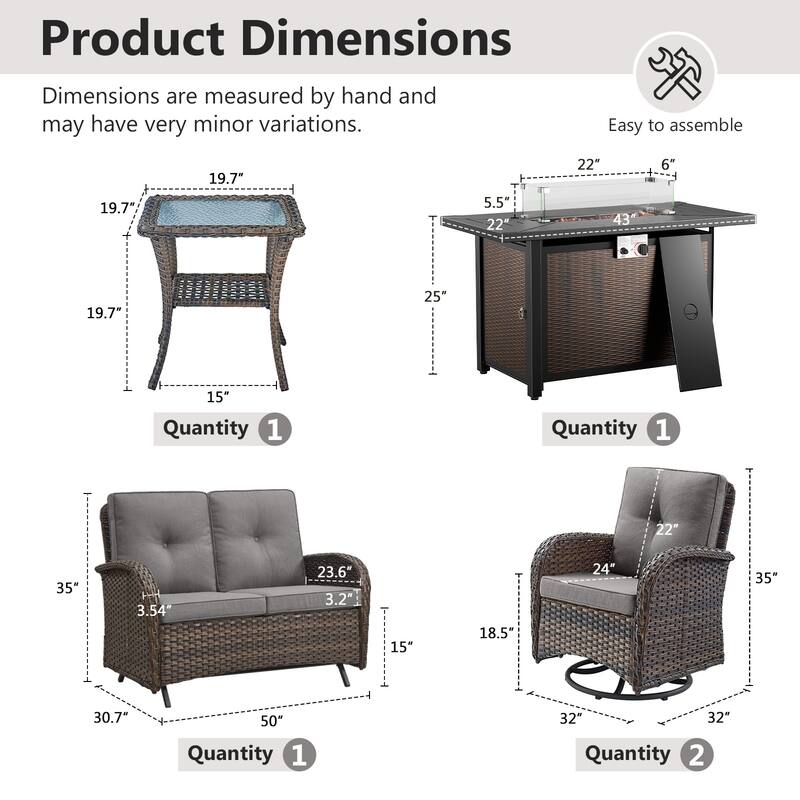 Gymojoy Outdoor Fire Pit Conversation Set, Loveseat Glider Sofa & Chairs - Patio Furniture Set