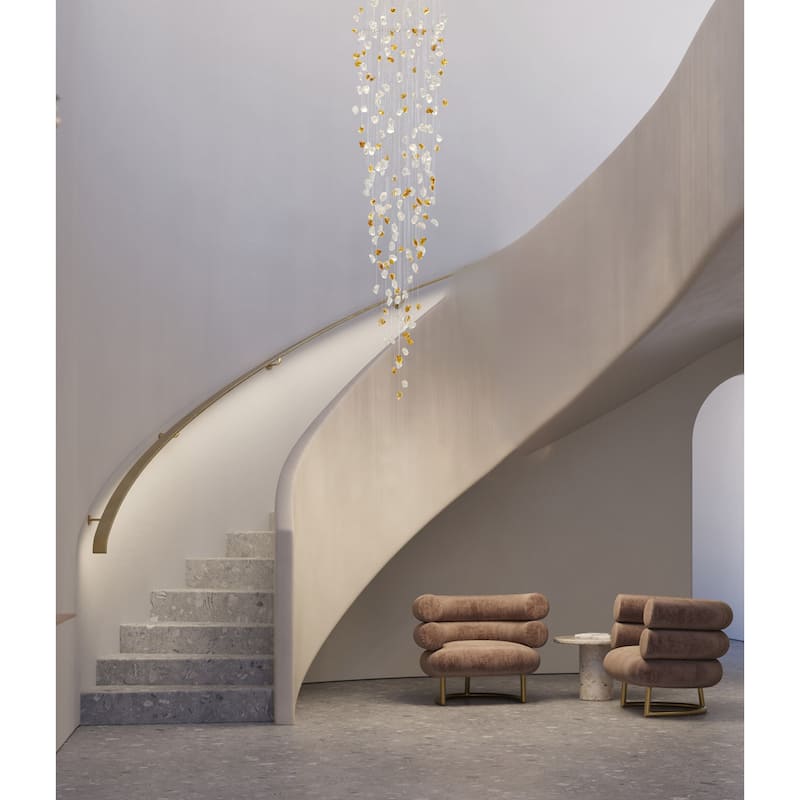 9-Light Brass Chandelier With Clear And Amber Glass Stones