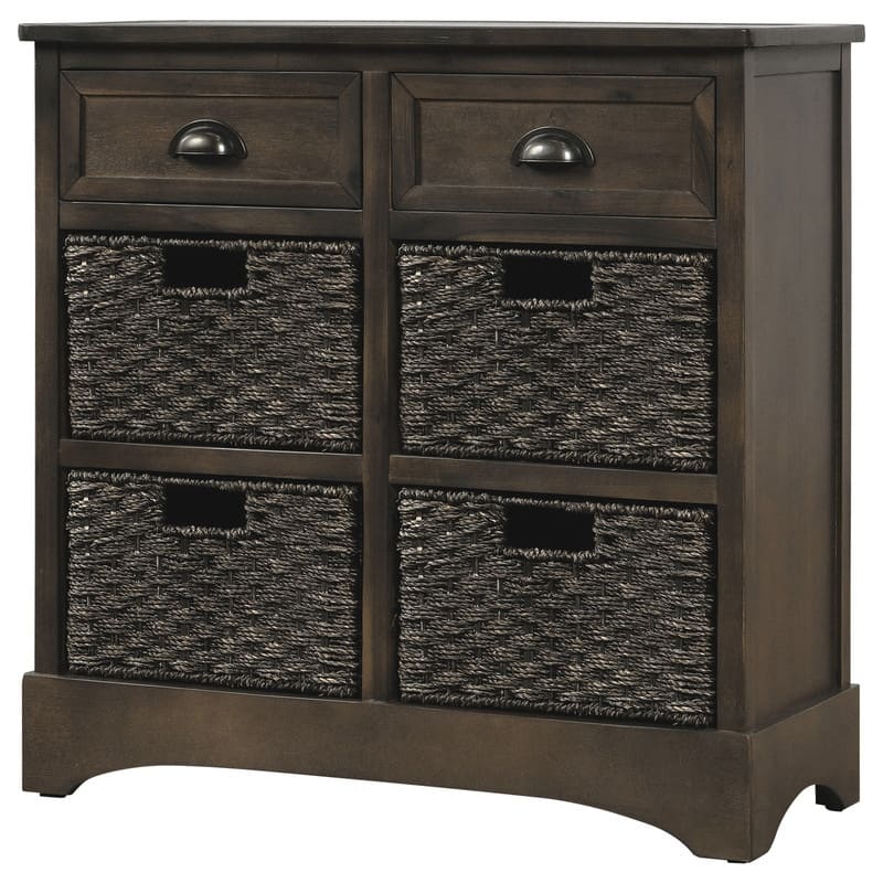 Rustic Acacia&Rattan Storage Cabinet-Farmhouse Style,No Assembly
