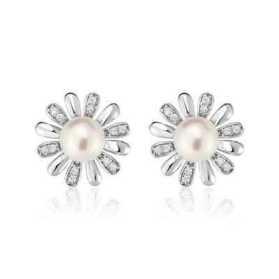 Sterling Silver Earrings with Sun Motifs and Freshwater Pearls