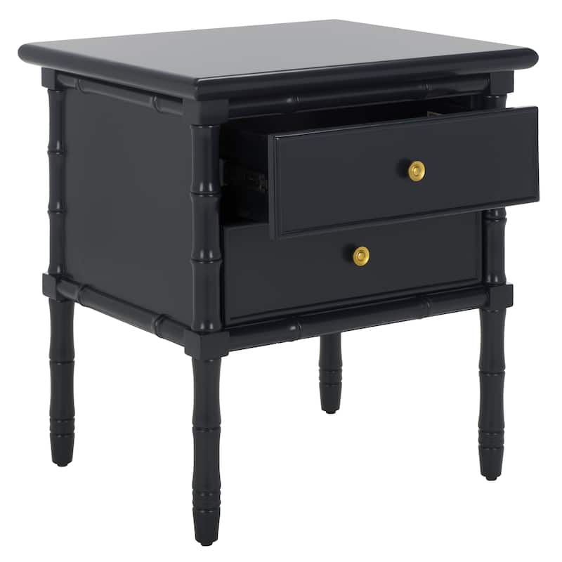 SAFAVIEH Paloma Navy Coastal 2-Drawer Bamboo Nightstand