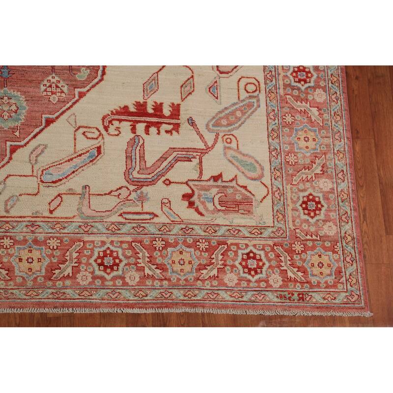 Orange Vegetable Dye Heriz Serapi Oriental Rug Handmade Wool Carpet - 8'10"x 11'9"