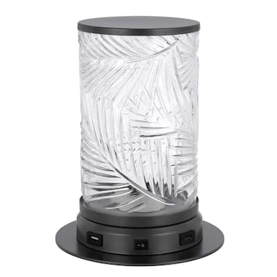 Hem 9 Inch Accent Lamp, LED, Leaf Pattern Glass Shade, Gray Metal Finish