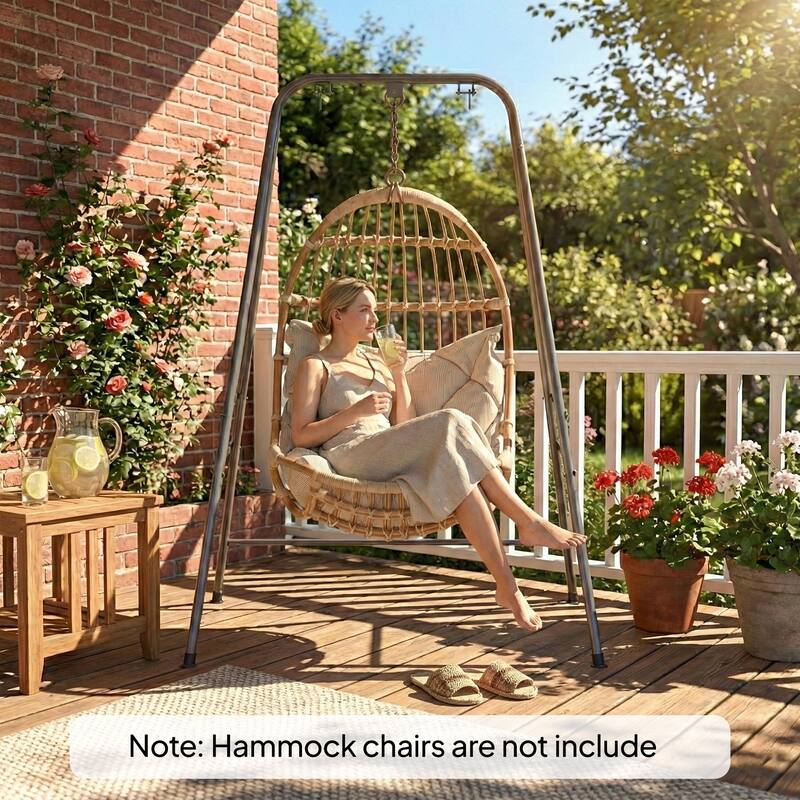 Outsunny Hammock Chair Stand, Free Standing Heavy Duty Hanging Swing Chair with Anti-Slip Foot Pads, 2 Carabiners