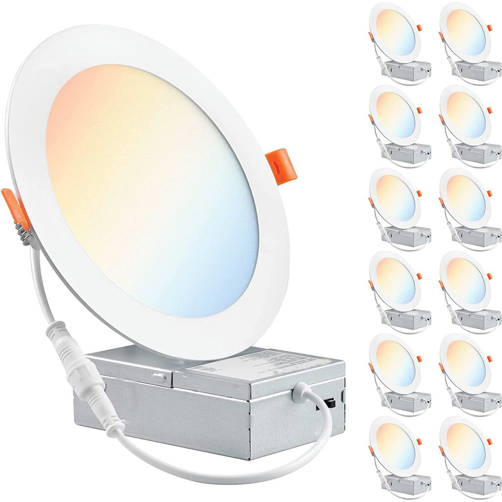 LED 6" Recessed Light with J-Box, Dimmable, 5 Color Temperature Selectable, White, 14W, 120Vac, UL& Energystar Listed, 6 Pack